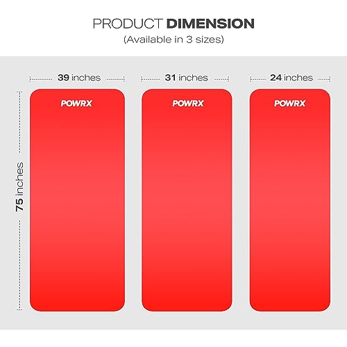 POWRX Yoga Mat Thick | Exercise Mat 1/2" - 3 Widhts with Carrying Strap and Bag | Non-Slip Workout Mat for Women Men Home Fitness Stretching Pilates Gymnastics Floor Gym Equipments