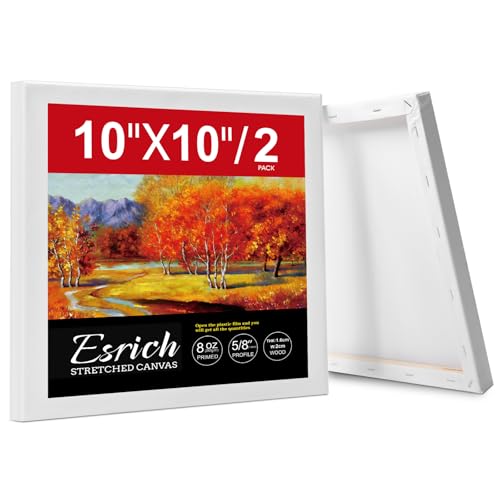 ESRICH 10x10 Stretched Canvas for Painting, 2 Pack Square Canvas for Painting Primed Acid-Free Framed Blank Canvas, Art Canvases for Beginners & Artists to Paint Oil, Acrylic, Pouring Painting. - size: 10x10in