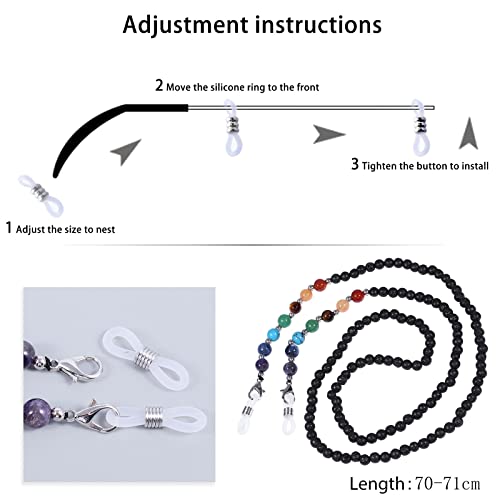 TUMBEELLUWA Reiki 7 Chakra Stone Beads Eyeglasses Chain for Women Men - color: Black-1