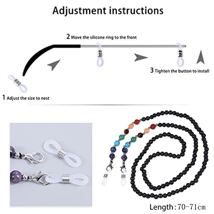 TUMBEELLUWA Reiki 7 Chakra Stone Beads Eyeglasses Chain for Women Men - color: Black-1