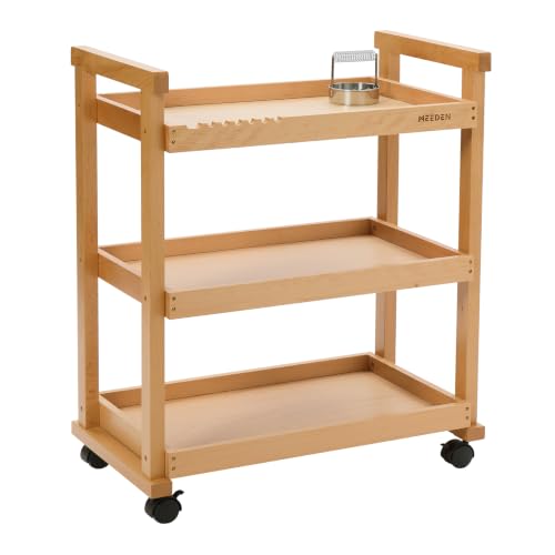 MEEDEN Rolling Art Supply Cart: Solid Beech Wood 3-Tier Storage Trolley - color: Natural