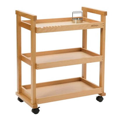 MEEDEN Rolling Art Supply Cart: Solid Beech Wood 3-Tier Storage Trolley - color: Natural