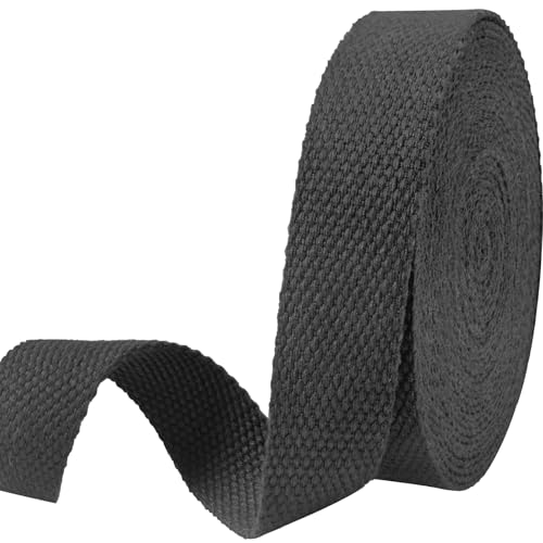 Black Heavy‑Duty Cotton Webbing Strap 1''x6yds for Bags | 2mm thick webbing for dog collars, backpack, bag handles, apron straps, slings, sewing repairs & DIY craft projects. - color: Black