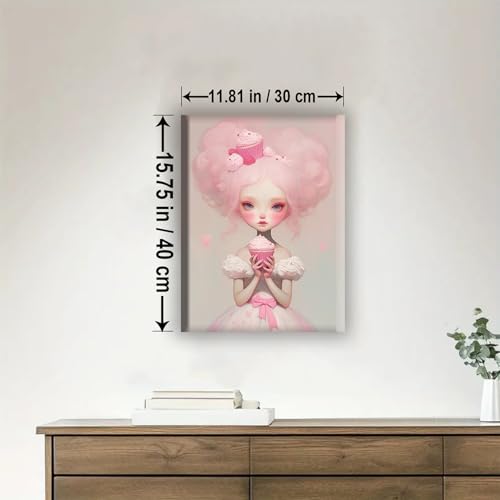 Aeontinity Pink Cupcake Doll Gothic Framed Canvas DIY Paint by Numbers Kit Bar Cafe Cave Home Room Wall Bathroom Porch Patio Decor Gift, 16 x 12 Inch - color: PINK CUPCAKE DOLL