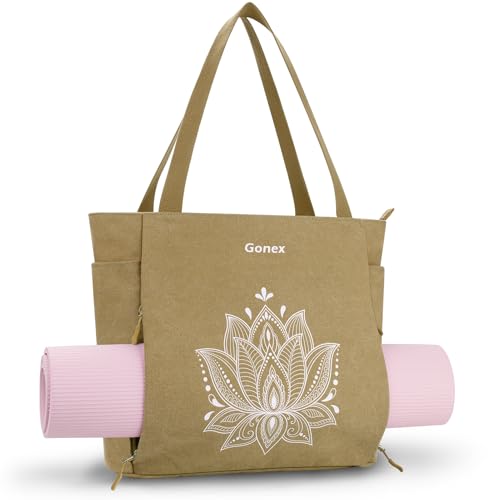Gonex Yoga Mat Bag with Zipper Mat Carrier Canvas Gym Tote | Durable Canvas, Zipper Closures Prevent Slipping, Quick Access, Bottle Holder, Fits Yoga Blocks, Gym & Travel Use - color: Dark Khaki, size: Classic (15.5×5.5×14.5inch)