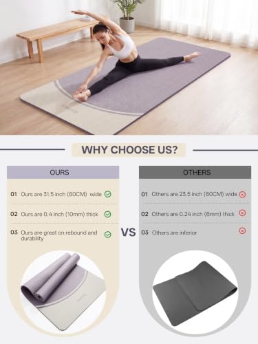 EaseUp 10mm Thick Yoga Mat, 73"×31.5" Extra Wide, Non-Slip with Strap - color: Dusty purple