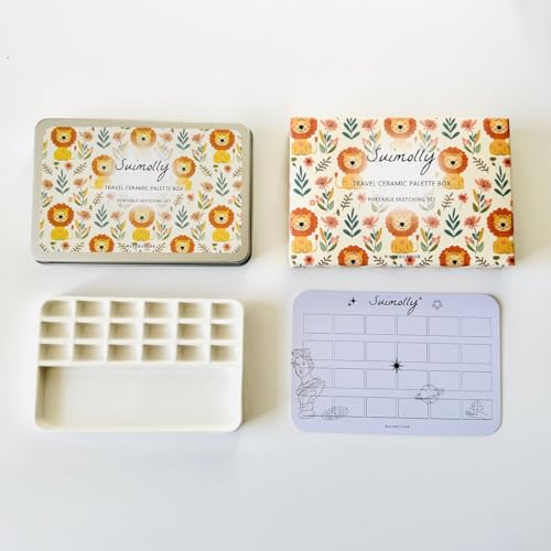 Watercolor Palette,Portable Travel Ceramic Palette,Small Travel Metal Paint Boxwith Porcelain Palette (18Well)