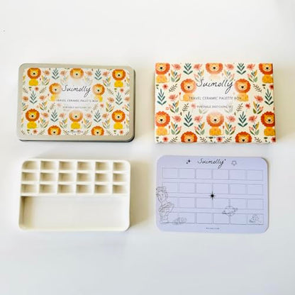 Watercolor Palette,Portable Travel Ceramic Palette,Small Travel Metal Paint Boxwith Porcelain Palette (18Well)