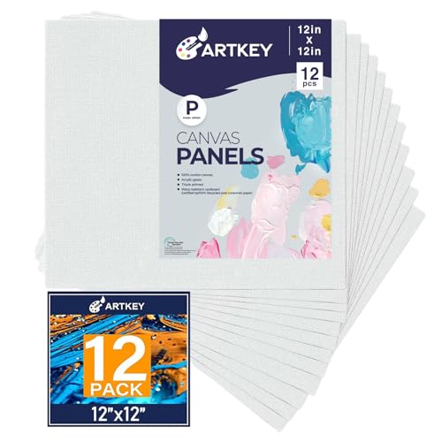 Canvas for Painting 12x12 Inch 12-Pack, 10 oz Primed 100% Cotton White Blank Canvases Boards for Painting, Art Supplies Paint Canvas Panels for Acrylic Oil Watercolor Tempera Paints - size: 12"x12", style: 12-Pack