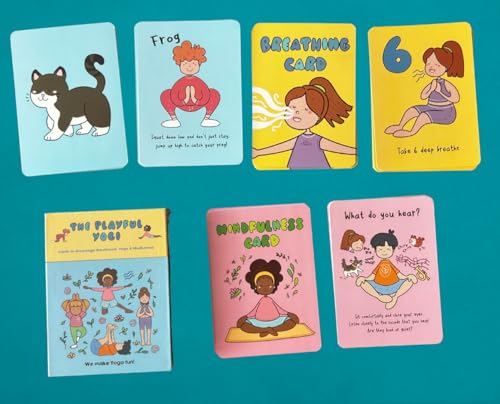 Kids Yoga Card Deck - 55 Large Format Cards for Movement, Mindfulness & Breathing - Perfect for Teachers, Therapists, Families & More - Includes 5 Yoga Games to Play Solo or in a Group - Ages 3-103
