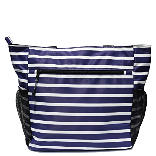 ESVAN Original Floral Tote Bag Large Shoulder Bag with Multi Pockets for Gym Travel Beach Daily Bags - color: Blue-white-flower