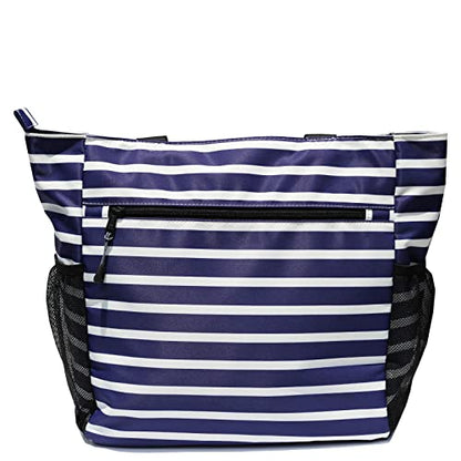 ESVAN Original Floral Tote Bag Large Shoulder Bag with Multi Pockets for Gym Travel Beach Daily Bags - color: Blue-white-flower