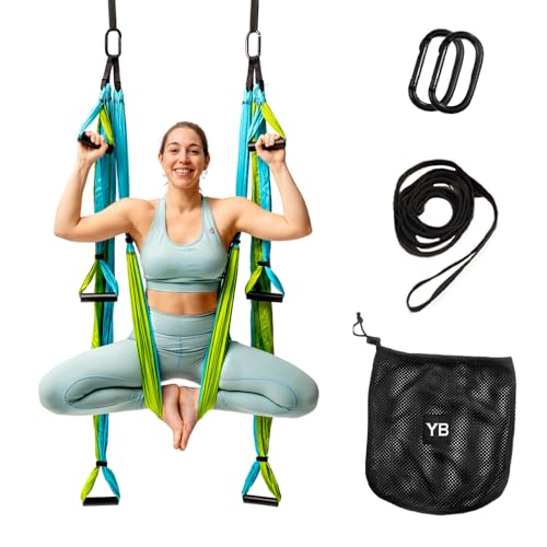 Yoga Trapeze Swing Set for Back Pain Relief & Inversion Therapy | Easy setup indoor or outdoor, Adjustable straps, 600lb capacity, Carrying bag included, Free online tutorials - color: Aqua