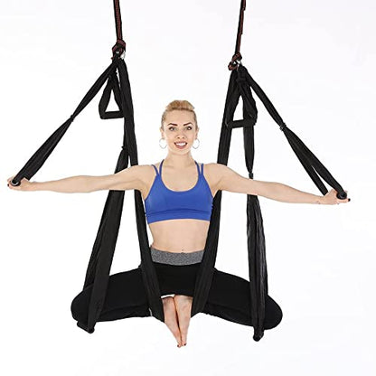 Aerial Yoga Swing Set, Ultra Strong Hammock Trapeze Extension, Antigravity Ceiling Hanging Sling Inversion Exercises - color: Black