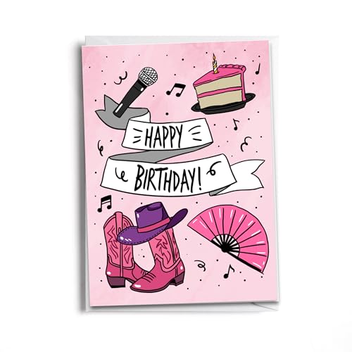 Line Dance Birthday Card – Fun Happy Birthday Card for Dance Lovers with Fans and Boots - style: Line Dance