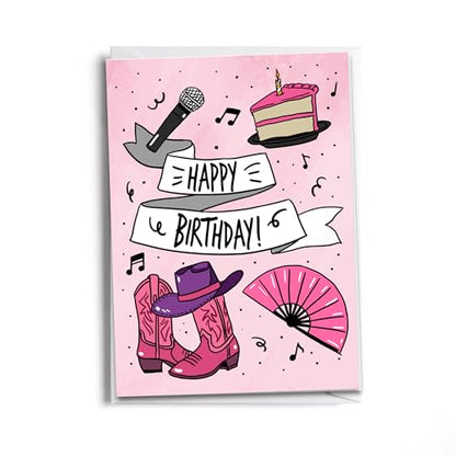 Line Dance Birthday Card – Fun Happy Birthday Card for Dance Lovers with Fans and Boots - style: Line Dance