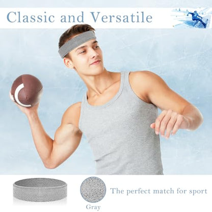 4 Pack Cotton Terry Sweat Headbands for Men Women Running Gym - color: Gray