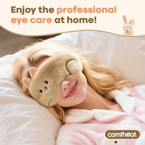 Lavender Eye Pillow for Relaxation, Yoga, Meditation | Microwavable Moist Heat Eye Compress Mask Pillow with Washable Plush Cover for Spa, Sleeping, Migraine Relief, Cute Rabbit - color: Khaki Rabbit (Lavender Scent)