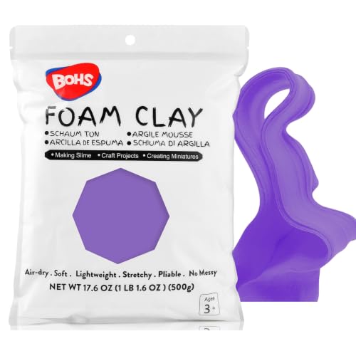 BOHS Foam Clay, Violet Air Dry Modeling Clay, 1.1 lb | Soft texture; crack-free finish; no crumbles; sculpt, sand and paint; school projects, slime making and fine-motor play - color: Violet, size: 500 g