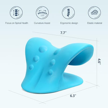 Neck Stretcher for Pain Relief, Neck and Shoulder Relaxer Cervical Traction Device Pillow for Muscle Relax and TMJ Pain Relief (Blue) - color: Blue