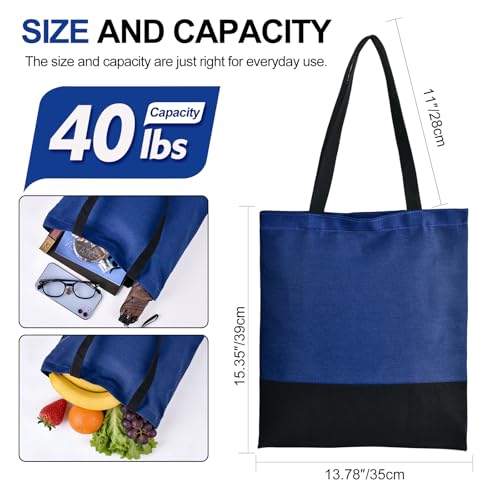 Canvas Tote Bag with Zipper for Women, Halloween Trick or Treat Bags Bulk | 13.8" x 15.3" Fashionable Two-Tone Cotton Tote Bag for Crafts, DIY Your Creative Designs - color: [A1] Blue / Black