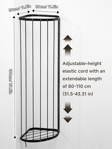 Garage Ball Storage Rack, Wall Mount Corner Holder with Elastic Cords Black