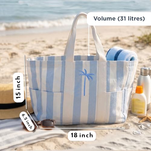 Folkulture Beach Tote Bags For Women, Beach Must Haves 2026-18x15 Inch | Waterproof,Sandproof, Large Tote Bags for Women, Swimming Pool, Beach Essentials, Simple Modern Pool Bag, Bolsos Para Mujeres - color: Palm Motif