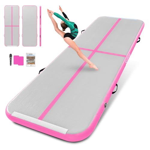 SUDOO Gymnastics Air Mat 10ft/13ft/16ft Inflatable Air Tumble Track Mat 4" Thick Tumbling Mat With Pump or No Pump for Training Tumble Yoga Cheerleading Parkour Beach Water Activities Home Use - color: Pink-No Pump, size: 6.5ft*3.3ft*4in (2*1*0.1m)