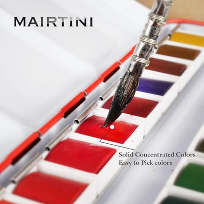 Mairtini Academy Grade Brilliant Series “Oriental Charm” Half-pan Solid Watercolor Paint 24 Colors Set with Red Iron Case