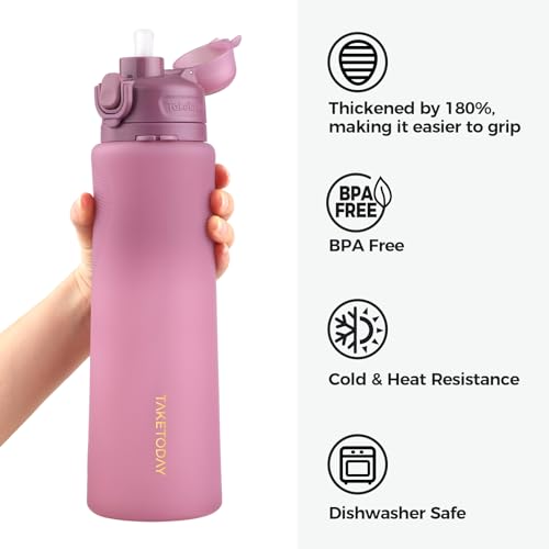 TakeToday Collapsible Water Bottles, Foldable for Travel, 32oz, Purple | Compact Foldable Travel Bottle with Straw, TSA-Approved Leakproof Silicone, BPA-Free for Hiking & Outdoors - color: Purple