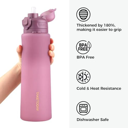 TakeToday Collapsible Water Bottles, Foldable for Travel, 32oz, Purple | Compact Foldable Travel Bottle with Straw, TSA-Approved Leakproof Silicone, BPA-Free for Hiking & Outdoors - color: Purple