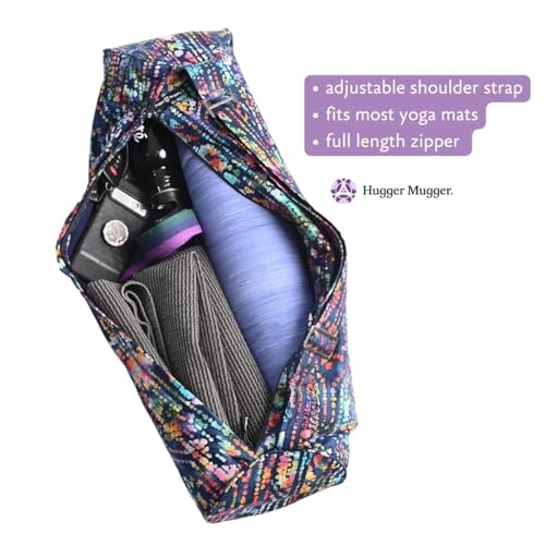 Hugger Mugger Batik Yoga Mat Bag - beautiful pattern, durable 100% cotton, full lining, adjustable strap, 2 extra zipper pockets - color: Blue