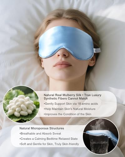 Sleep Mask 22 Momme Mulberry Silk, Luxury Thickening Eye Pillow for Optimal Eye Comfort (Blue)