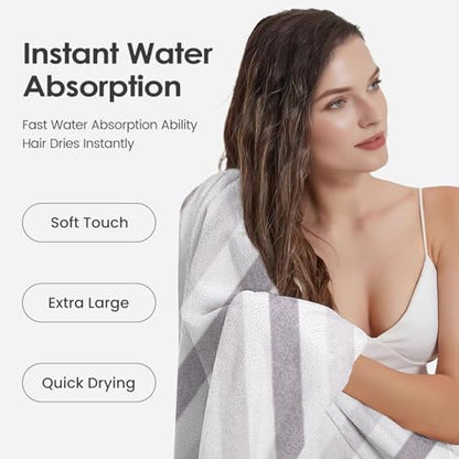 JML Bath Towels, Pack of 4, 30"x60", Large, Cabana Stripe Grey - color: Cabana Stripe Grey, size: 4 Pack (30 in x 60 in)