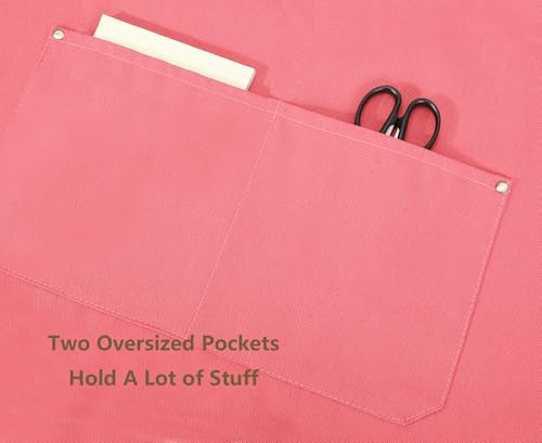AFUN Chef Aprons for Women Men with Oversized Pockets, 12-Ounce Cotton Canvas Cross Back Water Repellent Apron (Pink) - color: Pink