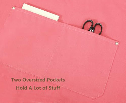 AFUN Chef Aprons for Women Men with Oversized Pockets, 12-Ounce Cotton Canvas Cross Back Water Repellent Apron (Pink) - color: Pink