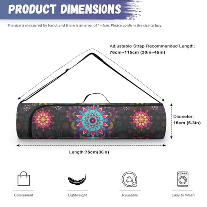 Yoga Mat Bag Portable Yoga Mat Holder with Adjustable Strap Lighweight Gym Tote Bag with Handle - color: Boho Mandala Black