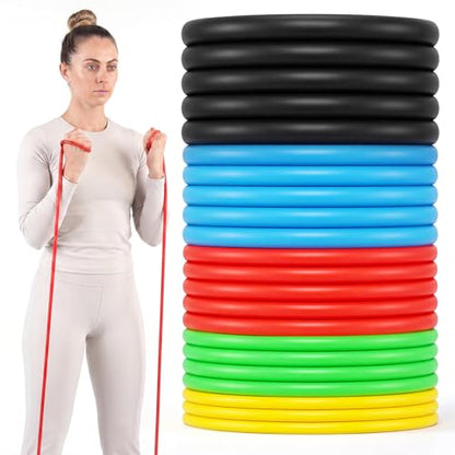 5 Roll 50ft Resistance Tubes Exercise Bands Tubing TPE Latex-Free Progressive Resistance 5 Levels 3/3.7/4.6/5.8/7.3 Lbs Tubing for Home, Gym Workouts Stretching, Yoga, Strength Training