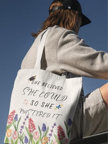 Aesthetic Canvas Tote Bag for Women with Inner Pocket - color: Graduation-flower