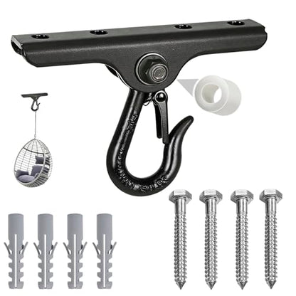 Heavy Punching Bag Hanger | Wall/Ceiling Mount Hook with 180° / 360° Rotation | Wood Beam Holder for Boxing, Weight Training, Aerial Yoga Swing & Hammock - size: 180° Swing with black hook