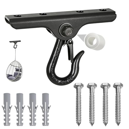 Heavy Punching Bag Hanger | Wall/Ceiling Mount Hook with 180° / 360° Rotation | Wood Beam Holder for Boxing, Weight Training, Aerial Yoga Swing & Hammock - size: 180° Swing with black hook