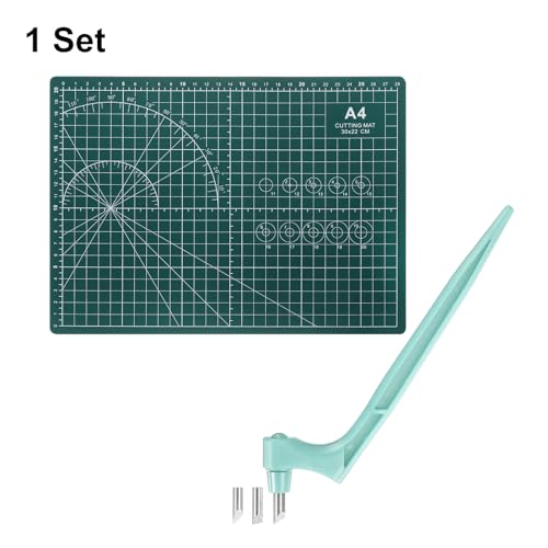 HARFINGTON Craft Cutting Tools 15/30/45 Degree Blades 360 Degree Rotating Blade Stainless Steel Cutter Pen Knife with Mat for DIY Crafts Stencils Scrapbooks, Light Blue - color: Light Blue
