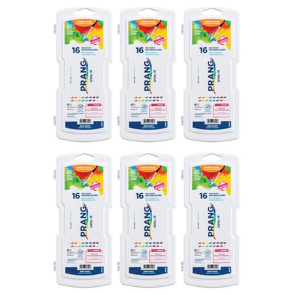 Prang Semi-Moist Watercolors 16-Color Oval Pan Set, Pack of 6 | Refillable, Wax-Free Pigments, Mixing Tray in Lid, Size 6 Paintbrush Included - style: 16 Count (Pack of 6)