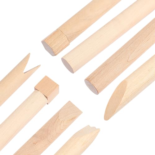 NUOBESTY Wooden Clay Tools Kids Wood Stamps Hand Rollers Plasticine Tools Pottery Molding Clay Accessories for Art DIY Crafts Activities 12pcs