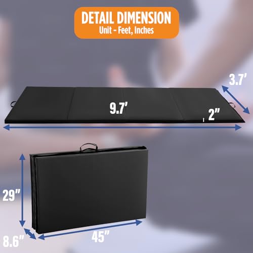 Gymnastics Mats Foldable Tumbling Mats Portable Gymnastics Exercise Mat Thick Gymnastics Tumbling Mats Pad Home Exercise Panel Mat With Carrying Handles - color: Black, size: 4 ft W x 10 ft L