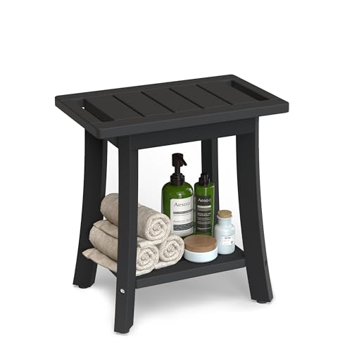 HIPS Shower Bench Inside Shower Stool with Storage Shelf, Waterproof Spa Bath Chair for Bathroom, Seat or Organizer for Living Room, Bedroom - Great for All Ages Unisex Elderly (Small, Black) - color: Black, size: Small 16x10x17 Inch