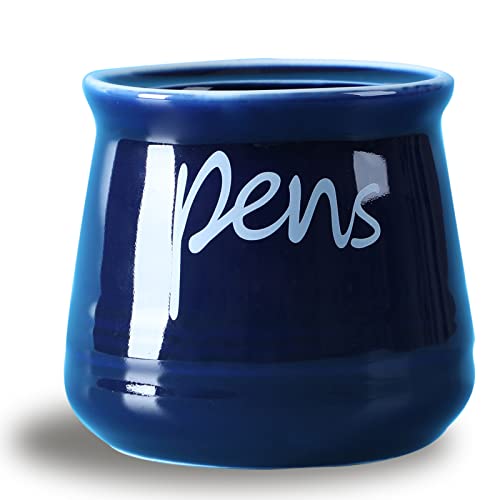 ONTUBE Porcelain Pens Holder Stand ,Ceramic Pencils Holder (Navy) | Porcelain, ceramic, pen & pencil holder, sturdy, easy-clean, non-slip, compact, elegant, durable, versatile, white, modern - color: Navy