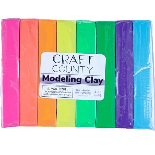 Craft County Modeling Clay – 1 lb (Eight Assorted Color Bars) – Use for Claymation, Models, and Stop Motion (Neons) - color: Neons