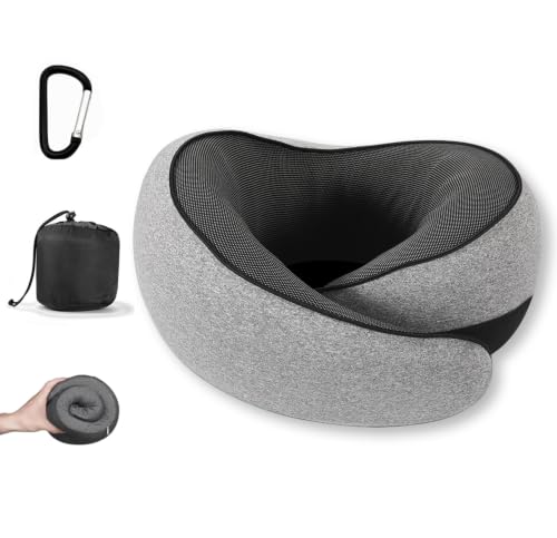 Travel Pillow for Airplane, Memory Foam Neck Pillow for Travel with Chin Support, Washable Cover & Storage Bag, Ergonomic 360° Neck Support for Long Flights, Car, Office, Home, Max Grey - color: Grey