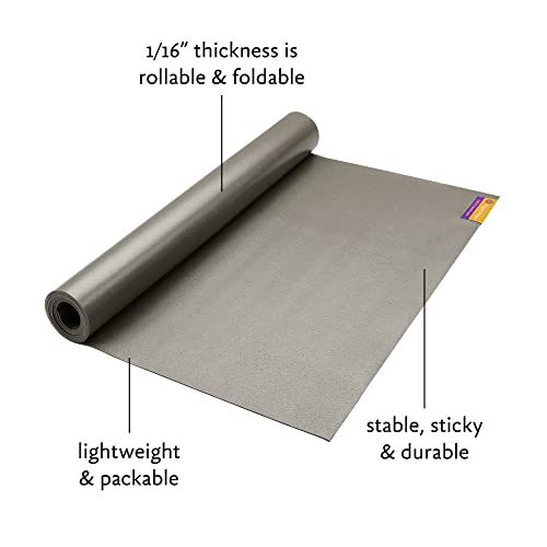 Hugger Mugger Tapas Travel Yoga Mat - Super Portable and Durable, Textured Sticky Surface, May be Folded or Rolled, Packable, Economical - color: Graphite